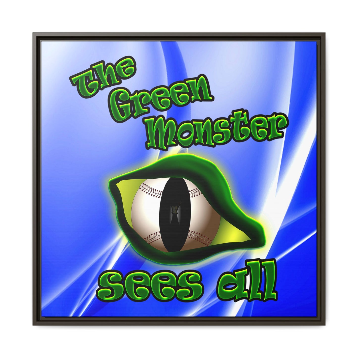 green monster - framed canvas art (blue-white wave)