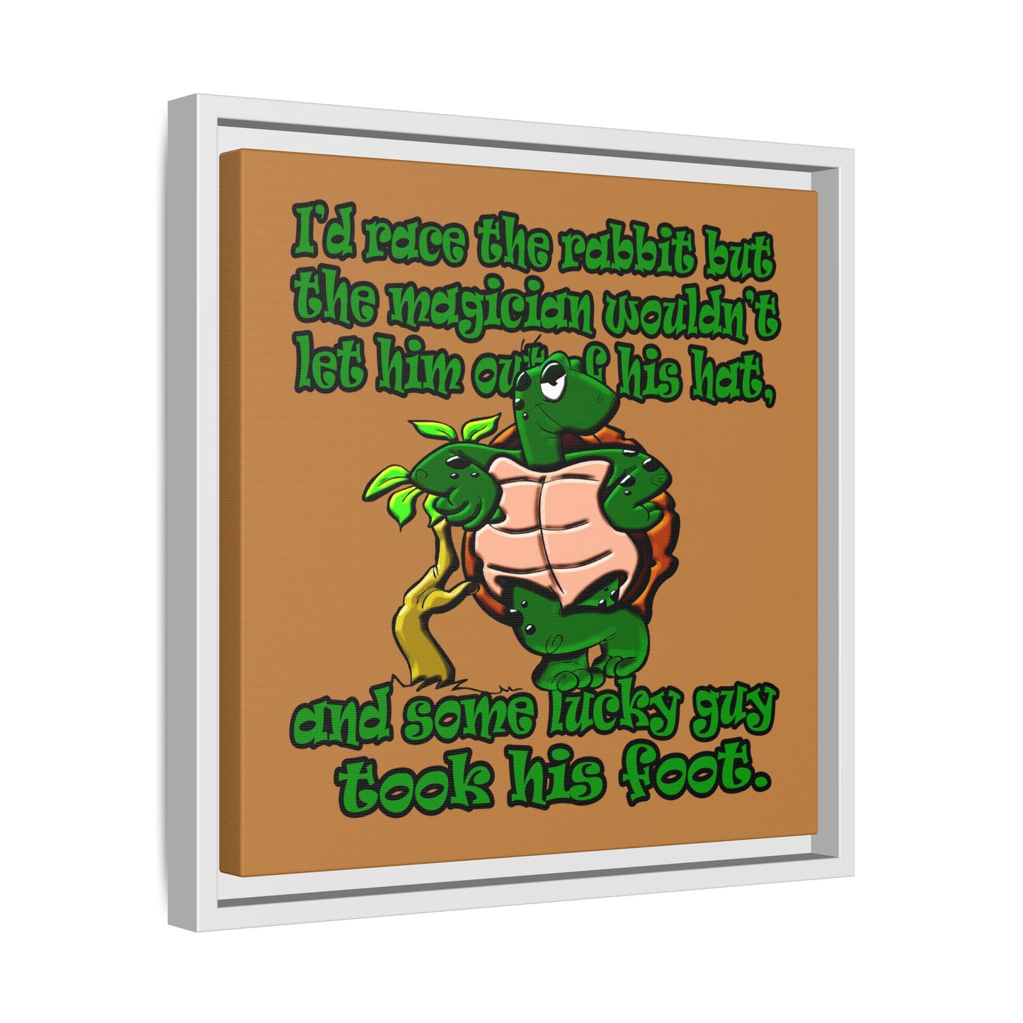 turtle race - framed canvas art (light brown)