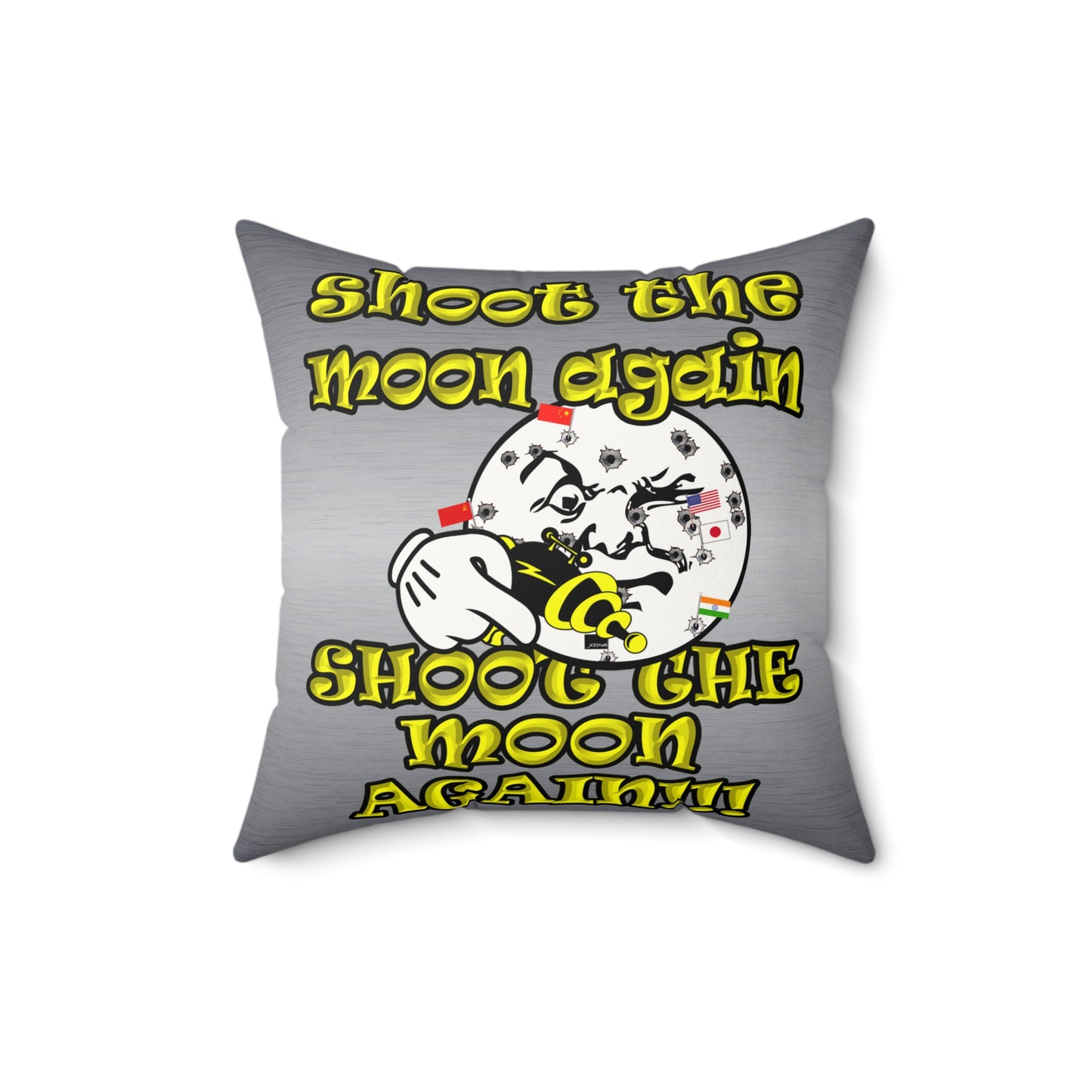 shoot the moon again - Faux Suede Square Pillow - (brushed nickel)