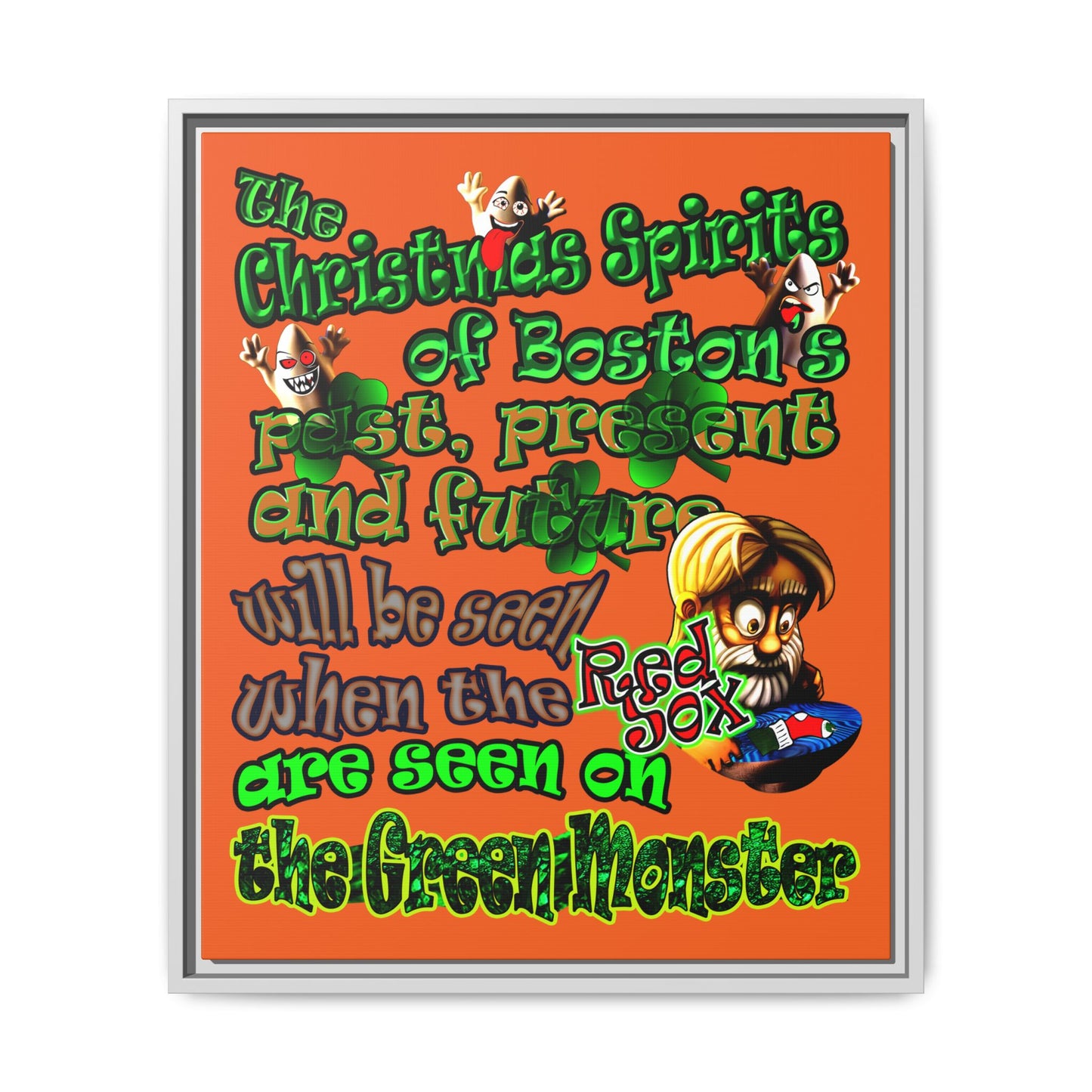 christmas spirits of boston - framed canvas art (orange)
