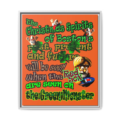 christmas spirits of boston - framed canvas art (orange)