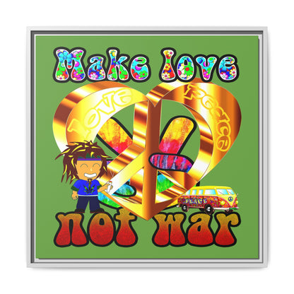 love peace - framed canvas art (green)