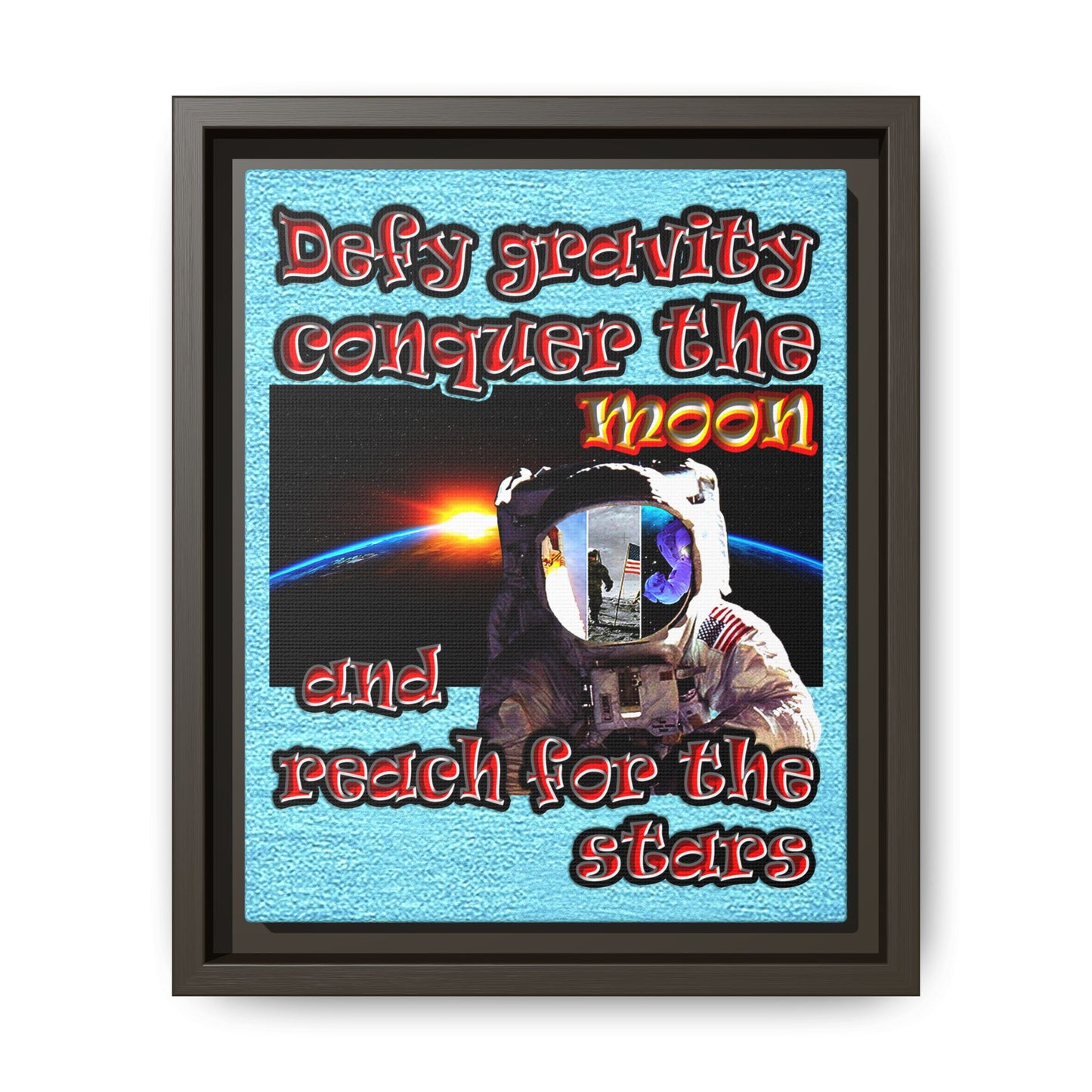 defy conquer reach - framed canvas art (faded blue)
