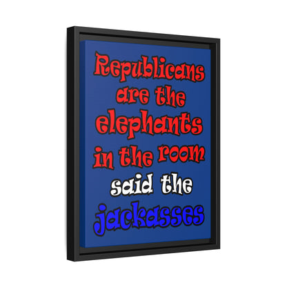 donkeys and elephants - framed canvas art (dark blue)
