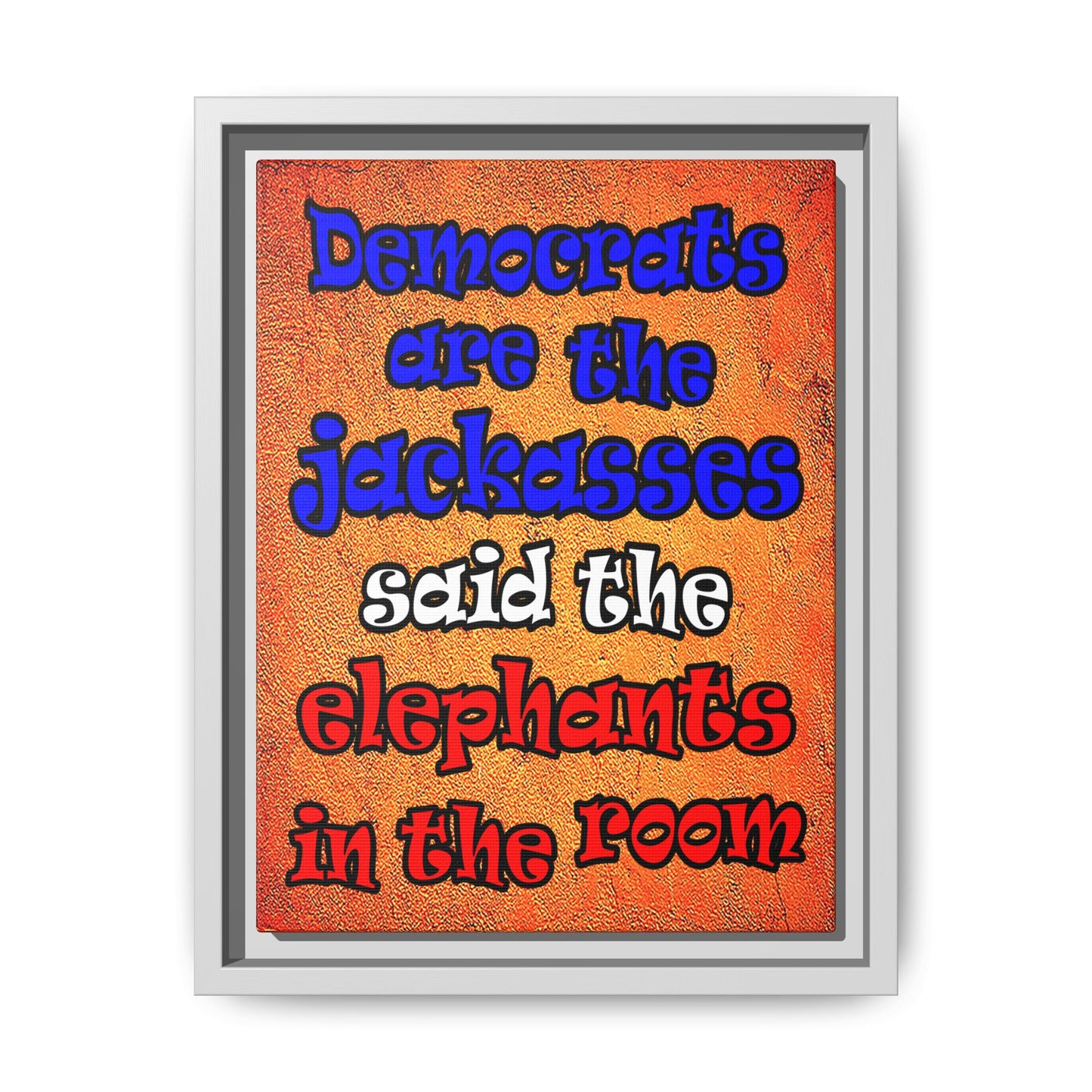 donkeys and elephants - framed canvas art (burnt orange)