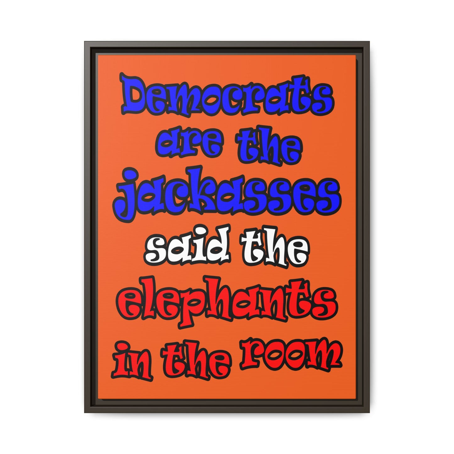 donkeys and elephants - framed canvas art (orange)