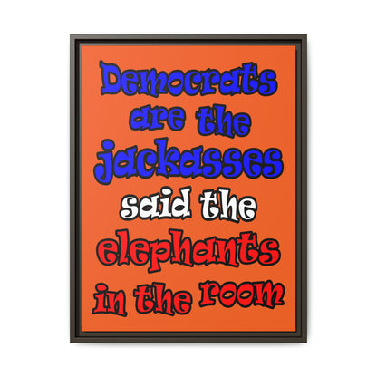 donkeys and elephants - framed canvas art (orange)