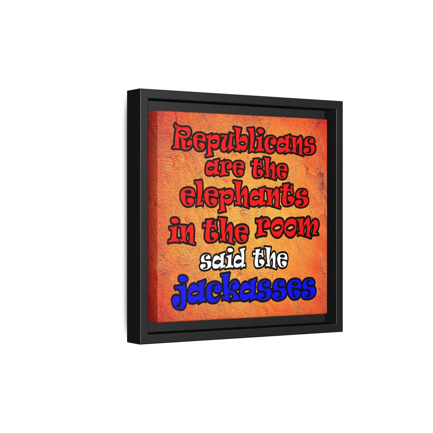 donkeys and elephants - framed canvas art (burnt orange)