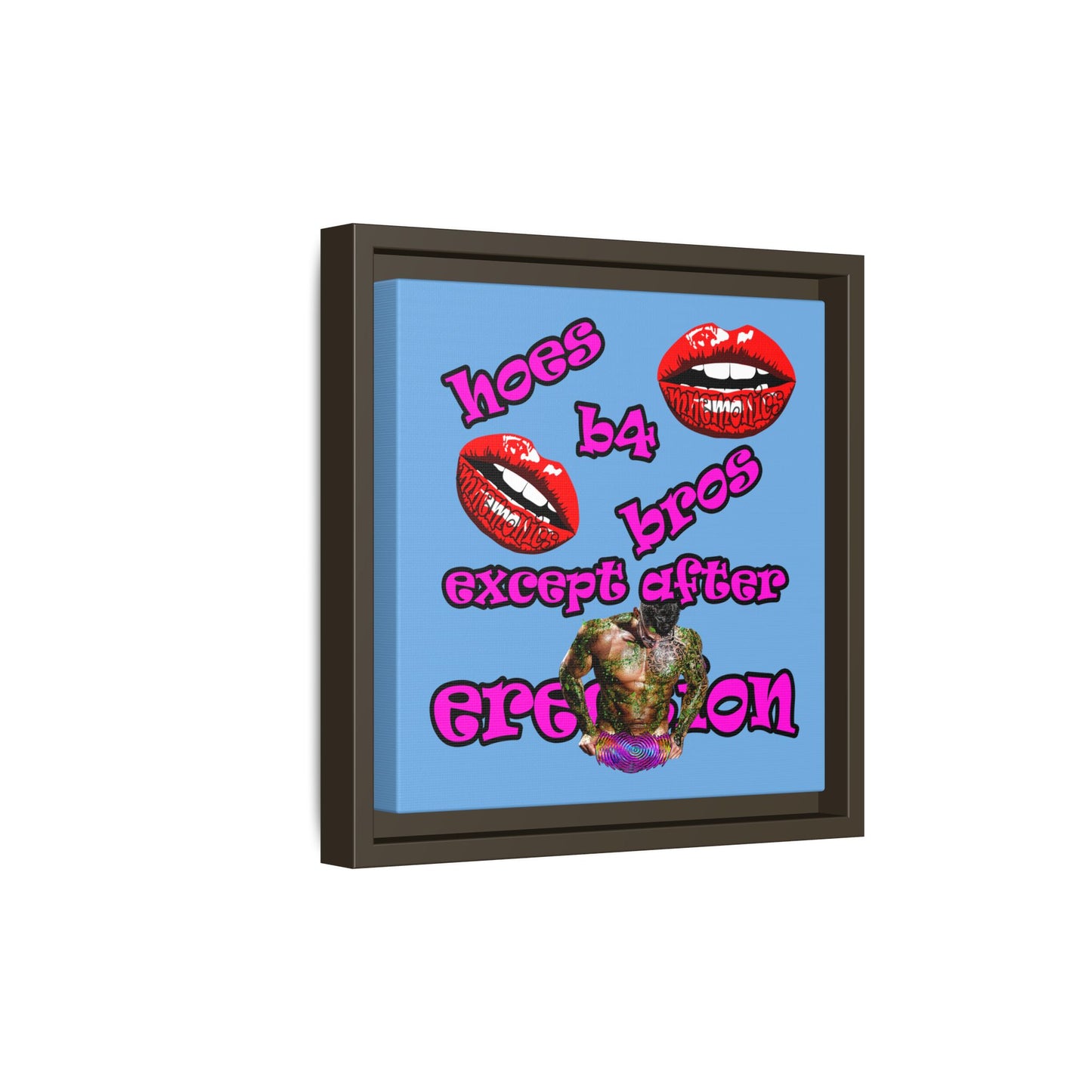 hoes b4 bros - framed canvas art (light blue)