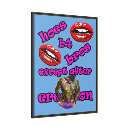 hoes b4 bros - framed canvas art (light blue)