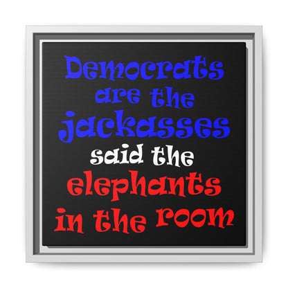 donkeys and elephants - framed canvas art (black)