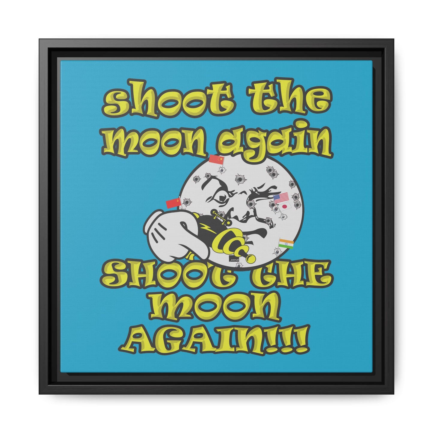 shoot the moon again - framed canvas art (turquoise)