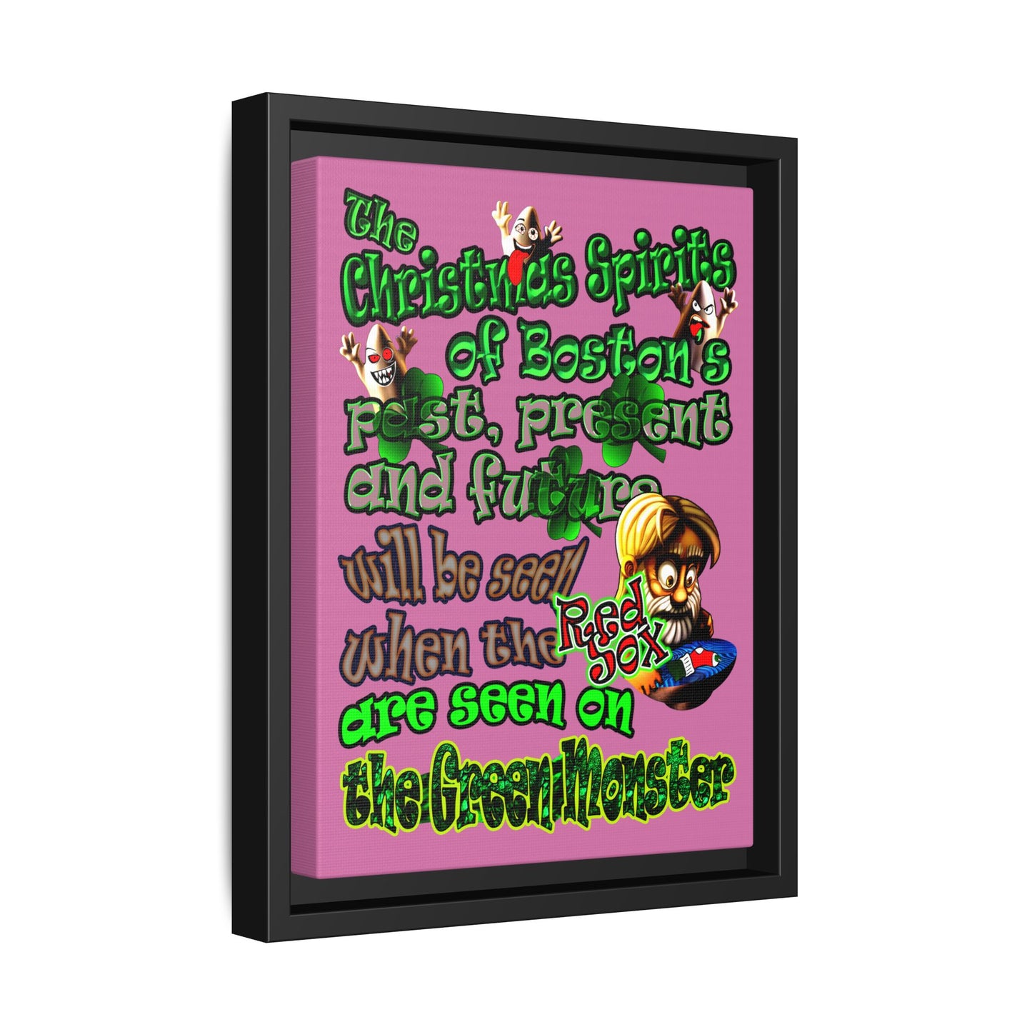 christmas spirits of boston - framed canvas art (light pink)