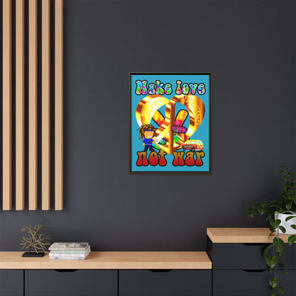 love peace - framed canvas art (turquoise)