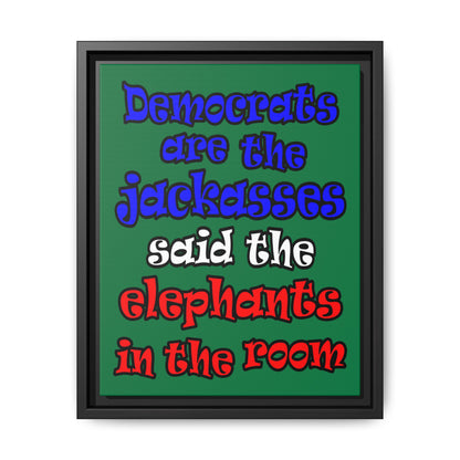 donkeys and elephants - framed canvas art (dark green)