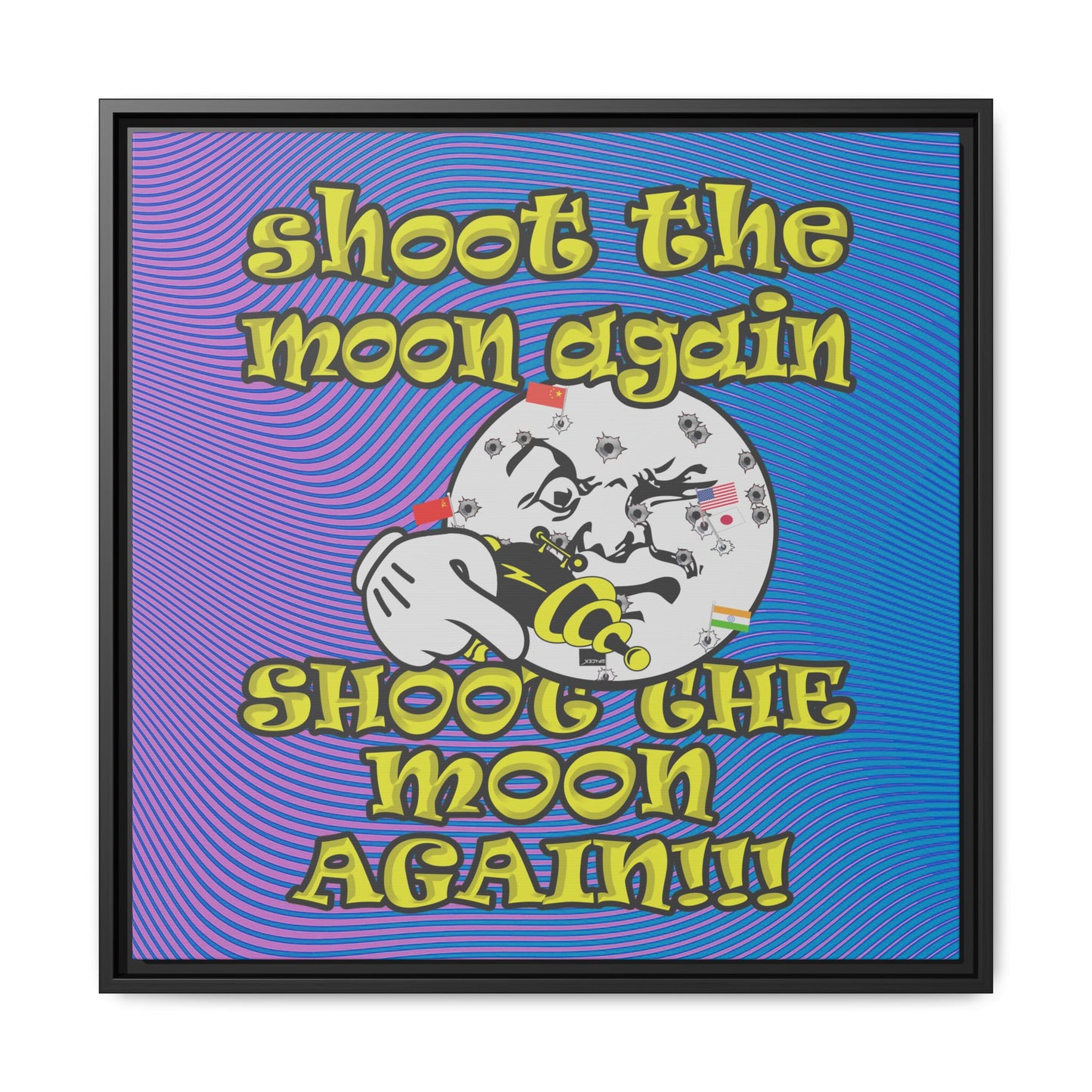 shoot the moon again - framed canvas art (light blue-purple wave)