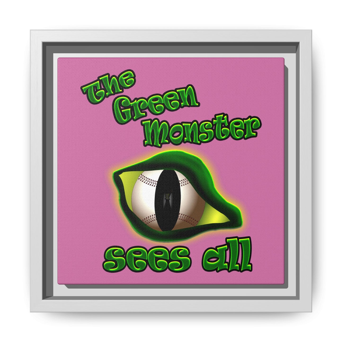 green monster - framed canvas art (light pink)