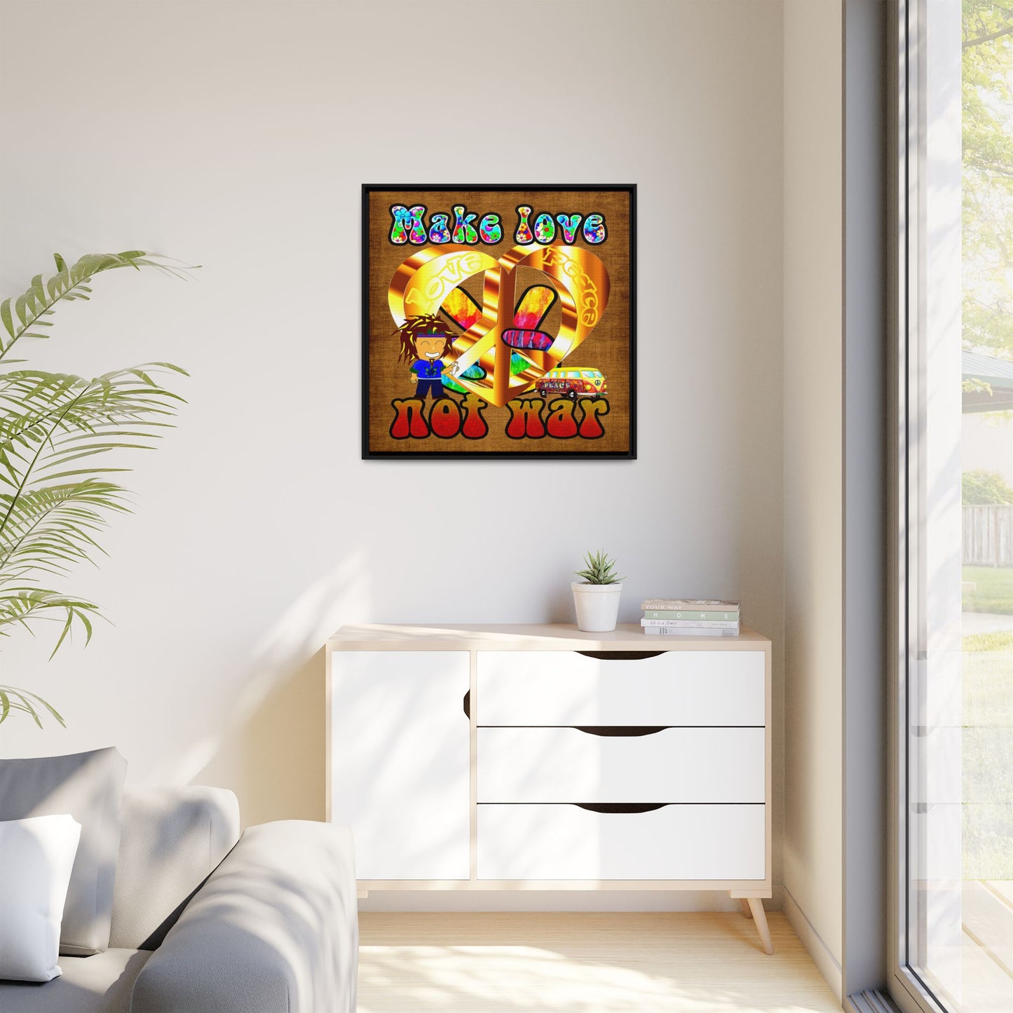 love peace - framed canvas art (brown papyrus)