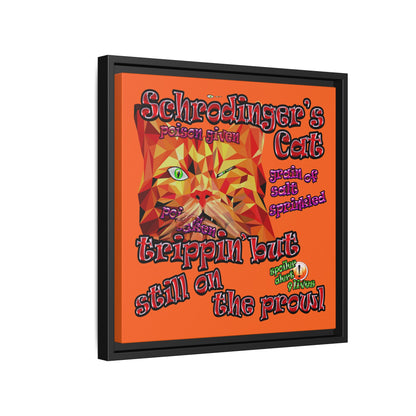 schrodinger's cat - framed canvas art (orange)