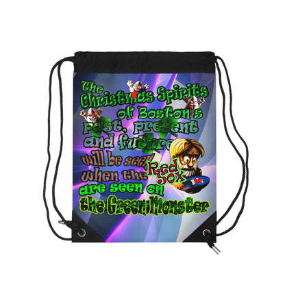 christmas spirits of boston - Drawstring Bag (grey-pink wave)
