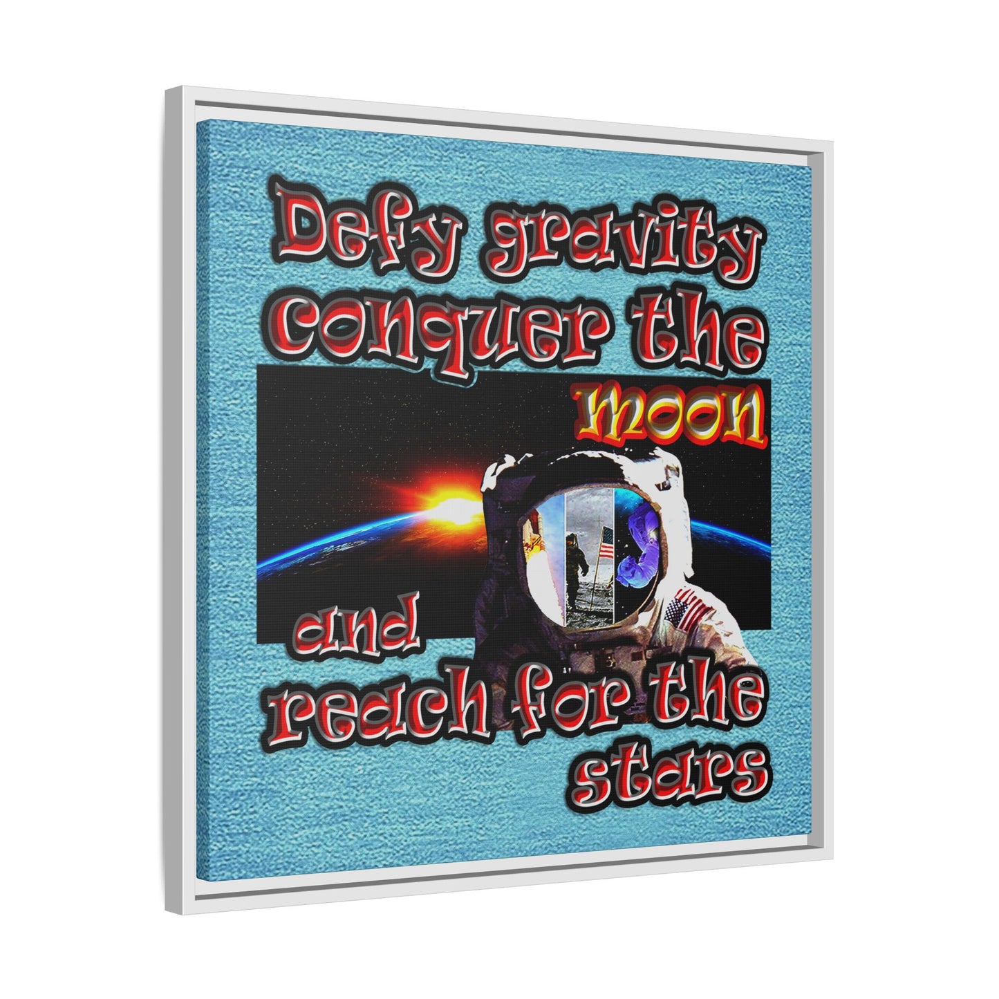 defy conquer reach - framed canvas art (faded blue)