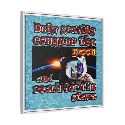 defy conquer reach - framed canvas art (faded blue)