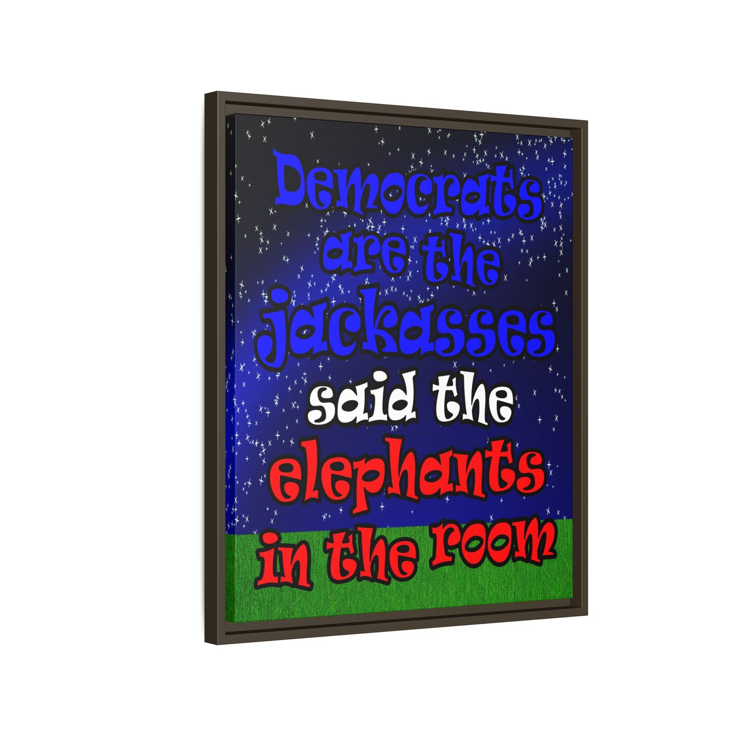 donkeys and elephants - framed canvas art ('snoops' background)