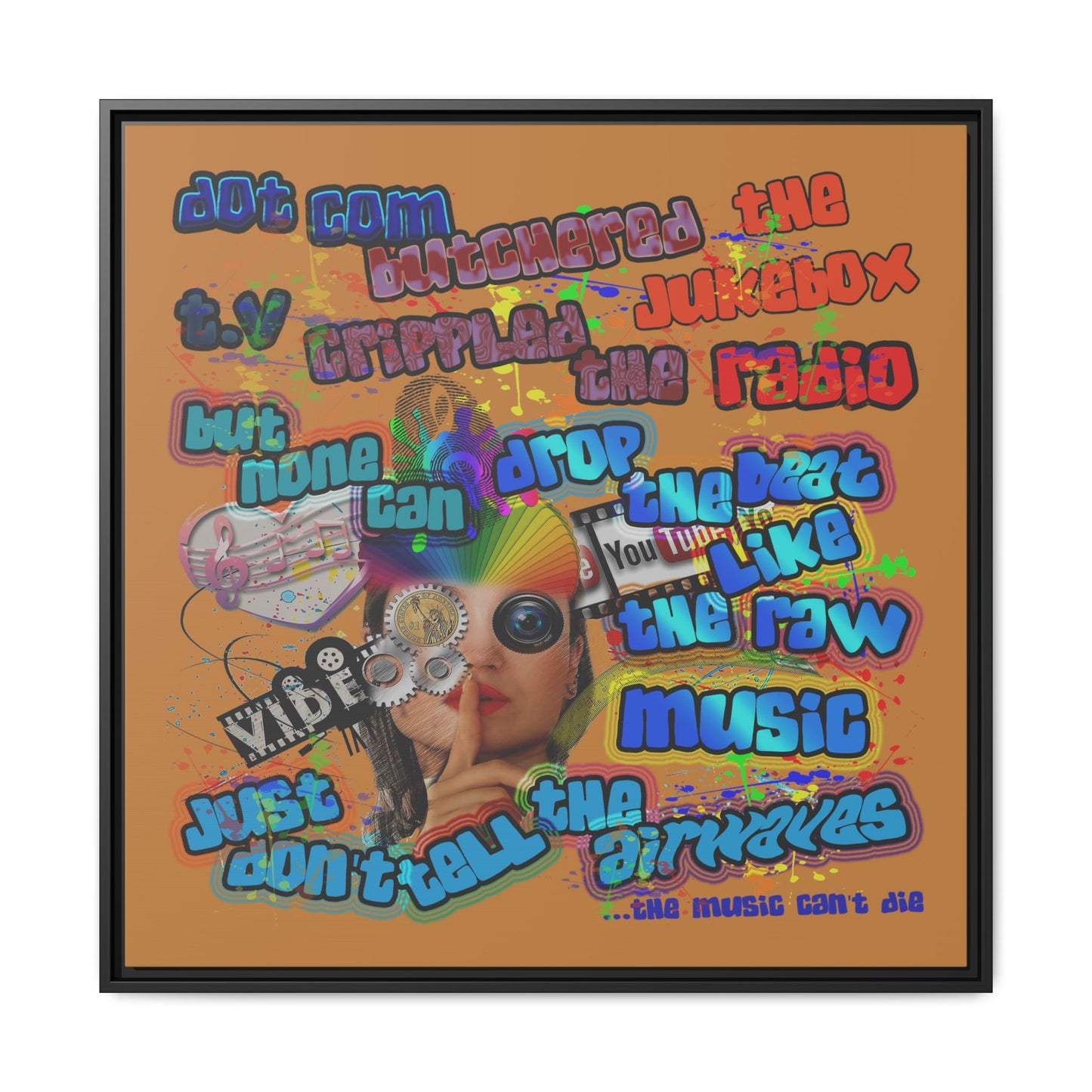 drop the beat - framed canvas art (light brown)