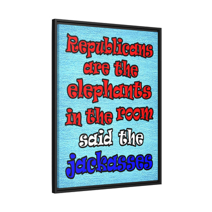 donkeys and elephants - framed canvas art (faded blue)