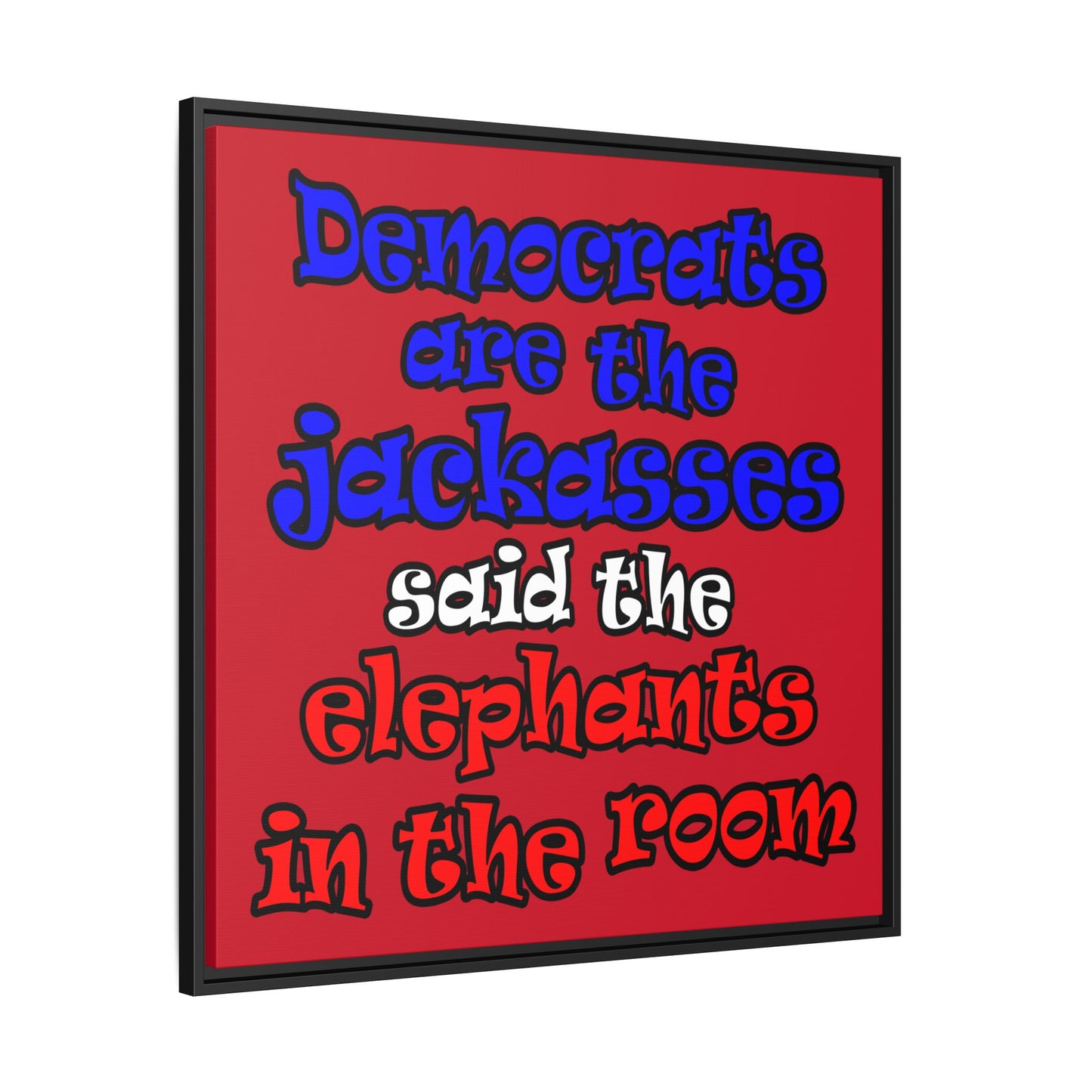 donkeys and elephants - framed canvas art (dark red)