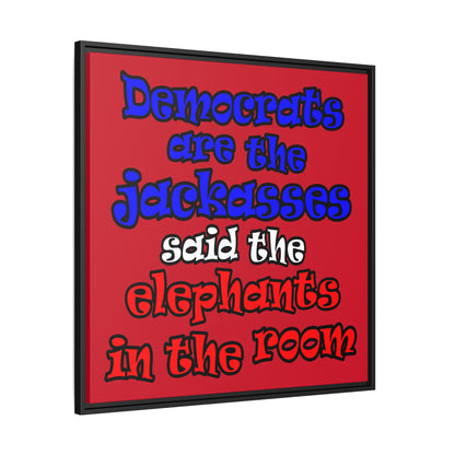 donkeys and elephants - framed canvas art (dark red)