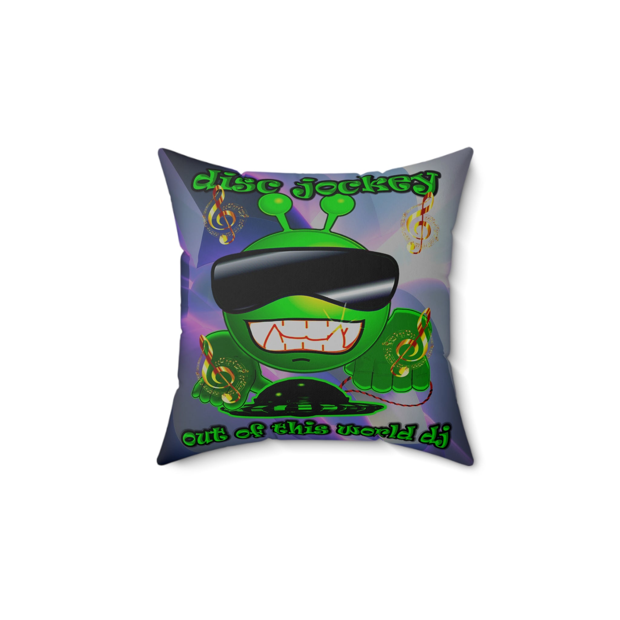 disc jockey - Spun Polyester Square Pillow - (grey-pink wave)