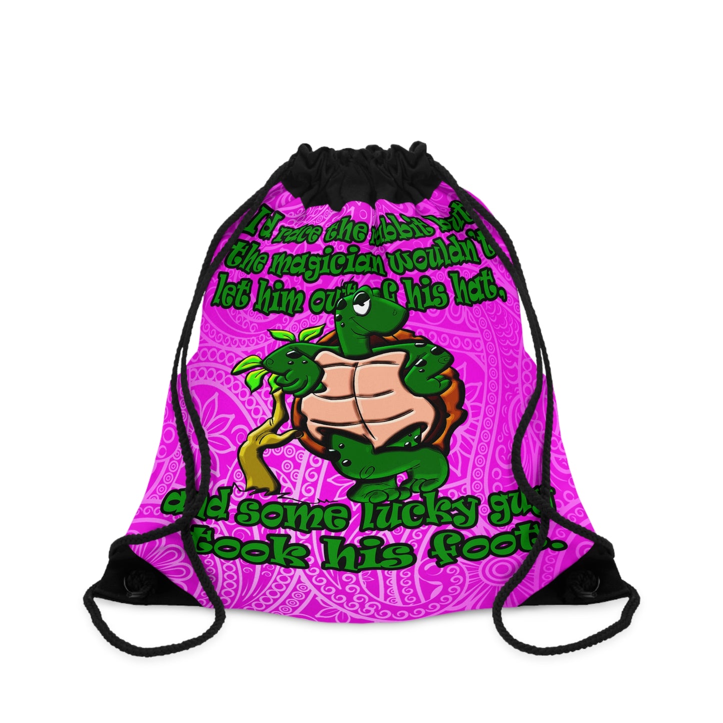 turtle race - Drawstring Bag (pink swirl)