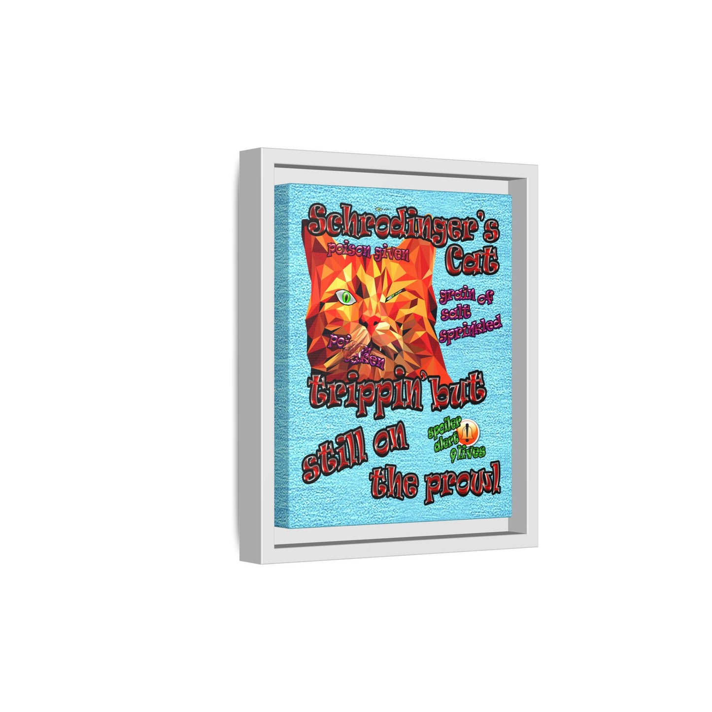 schrodinger's cat - framed canvas art (faded blue)