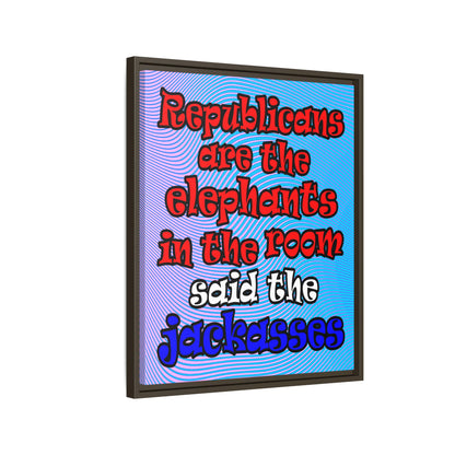 donkeys and elephants - framed canvas art (light blue-purple wave)