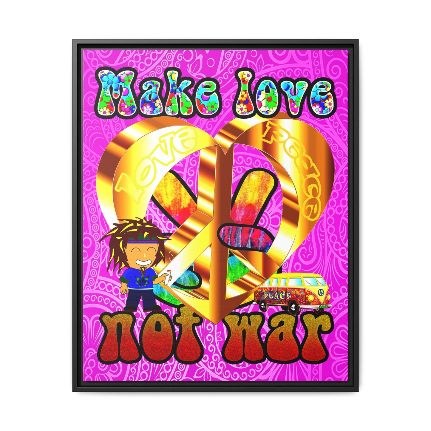 love peace - framed canvas art (pink swirl)