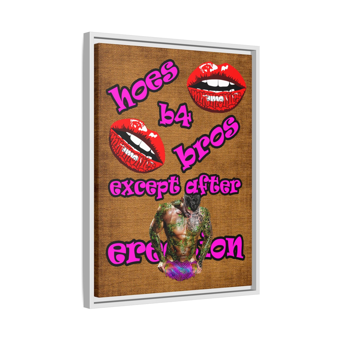 hoes b4 bros - framed canvas art (brown papyrus)
