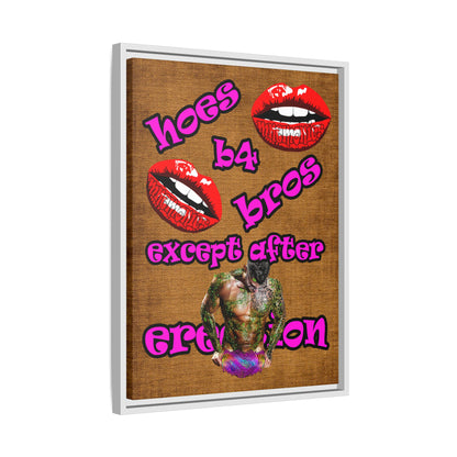 hoes b4 bros - framed canvas art (brown papyrus)