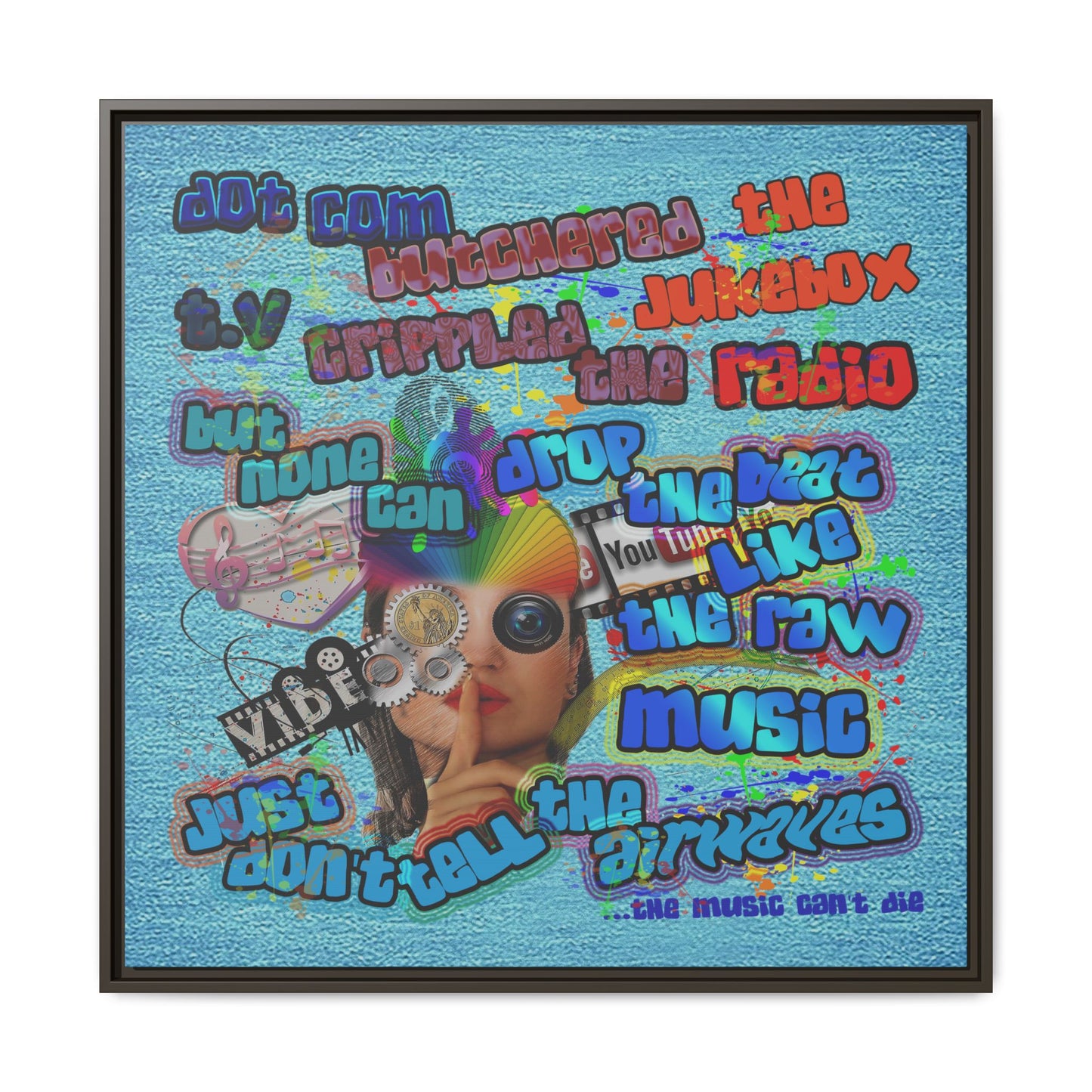 drop the beat - framed canvas art (faded blue)