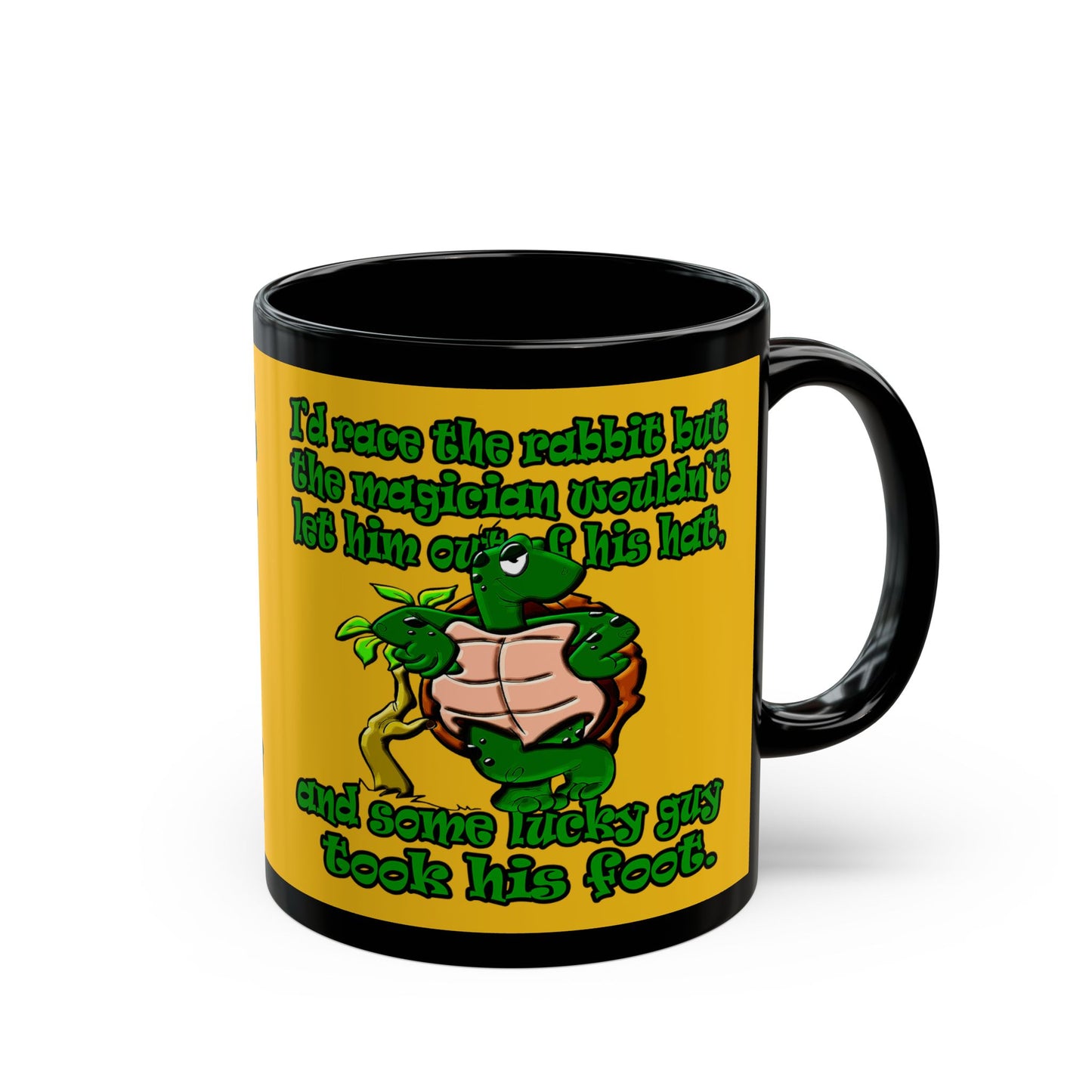 turtle race - Black Mug (yellow)