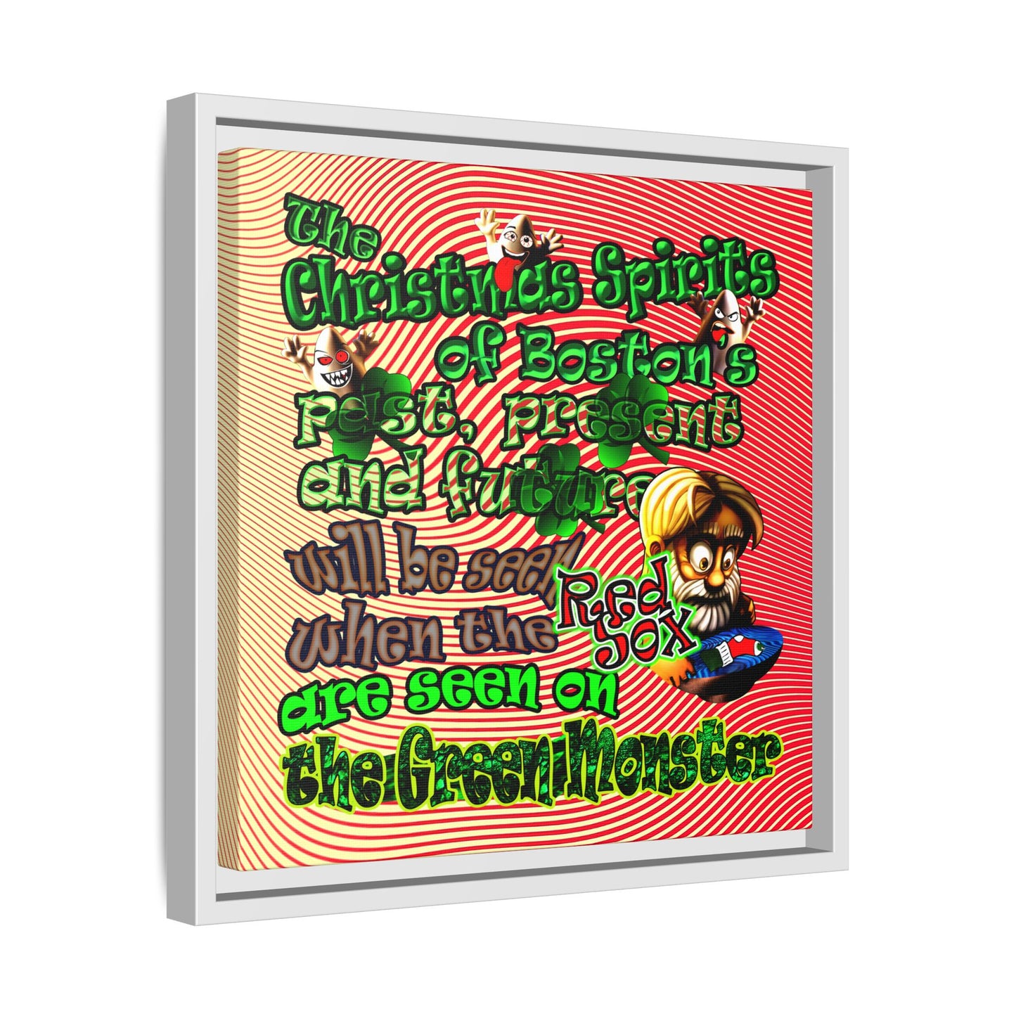 christmas spirits of boston - framed canvas art (yellow-orange wave)