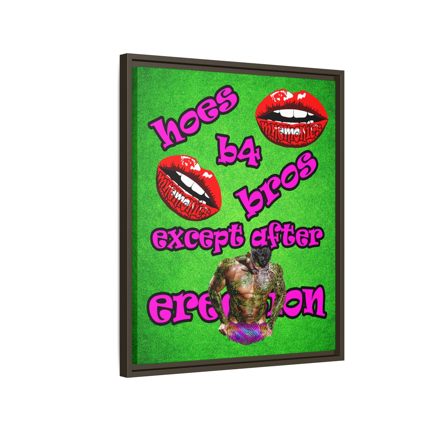 hoes b4 bros - framed canvas art (green turf)