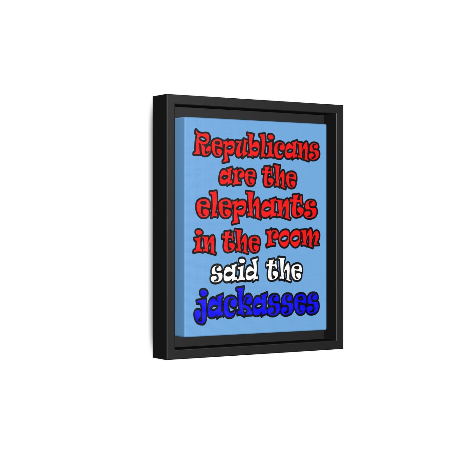 donkeys and elephants - framed canvas art (light blue)