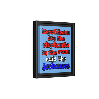 donkeys and elephants - framed canvas art (light blue)