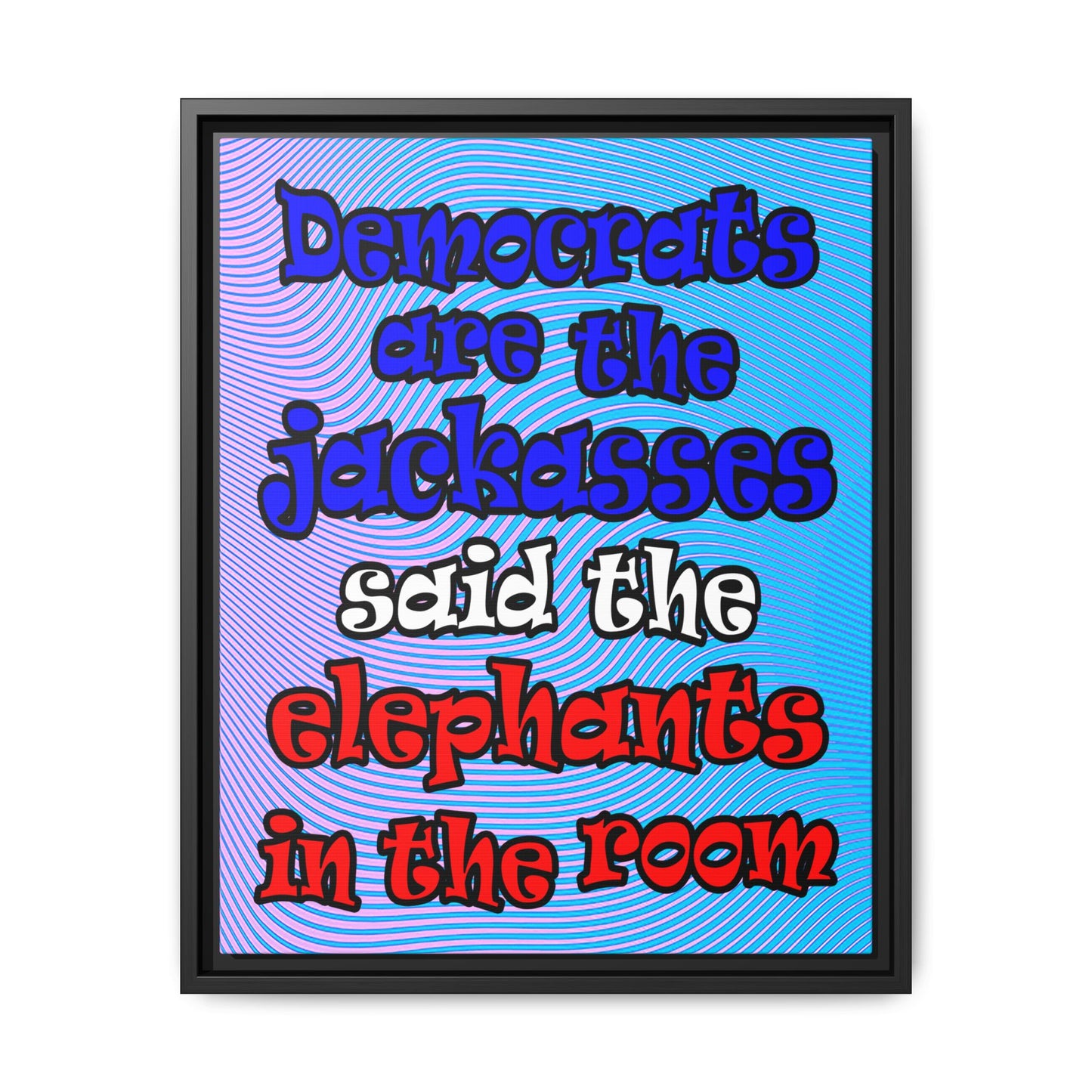 donkeys and elephants - framed canvas art (light blue-purple wave)