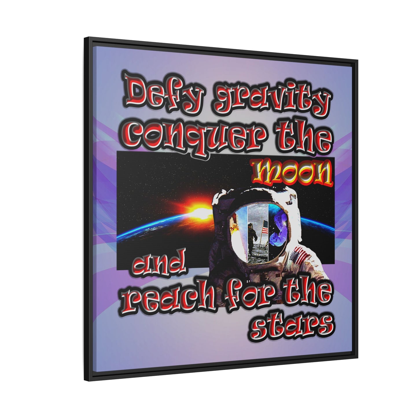 defy conquer reach - framed canvas art (light blue-pink wave)