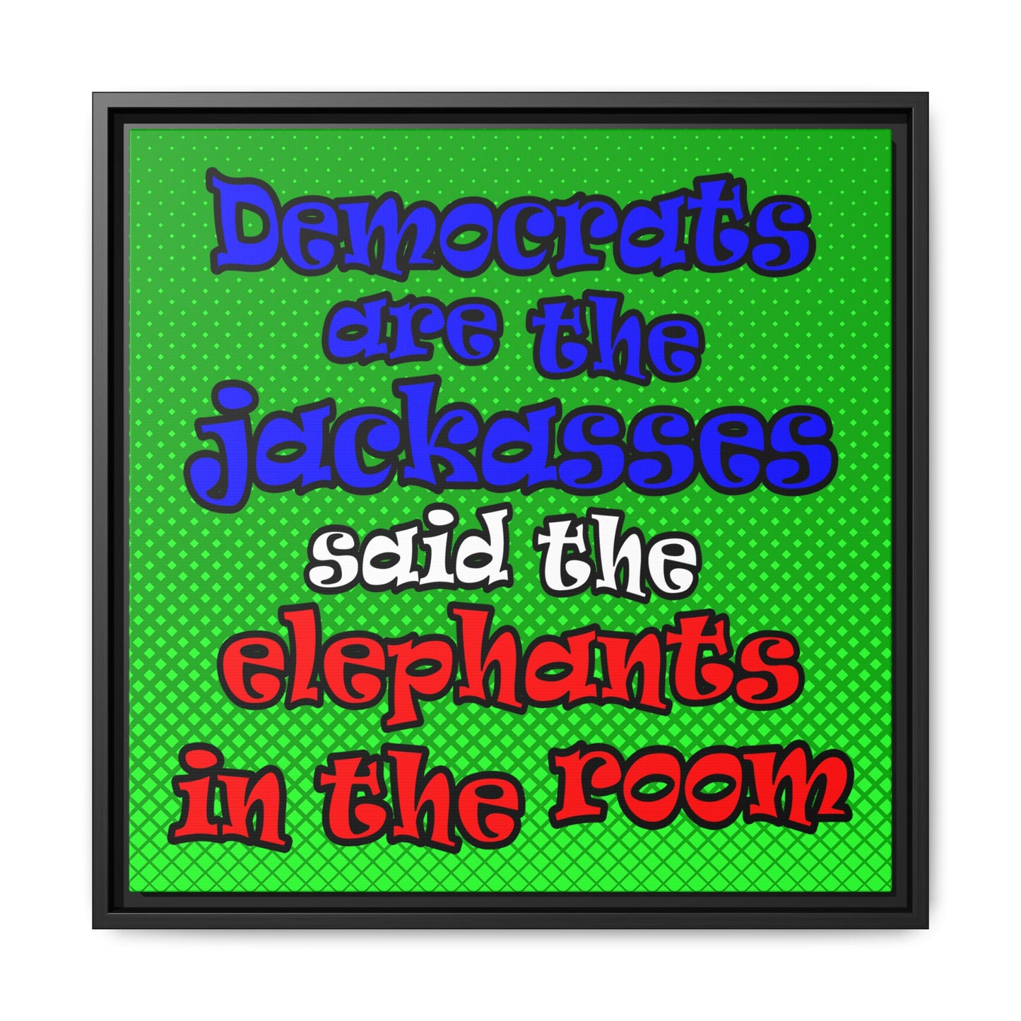 donkeys and elephants - framed canvas art (logo green)