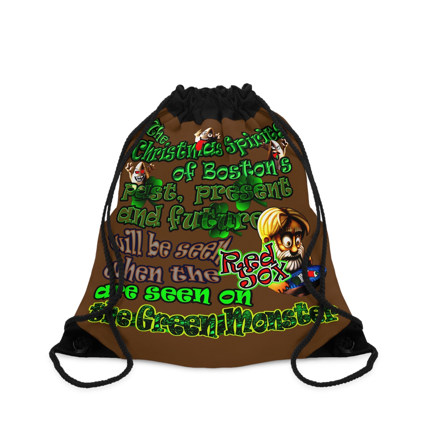 christmas spirits of boston - Drawstring Bag (brown)
