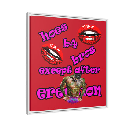 hoes b4 bros - framed canvas art (dark red)