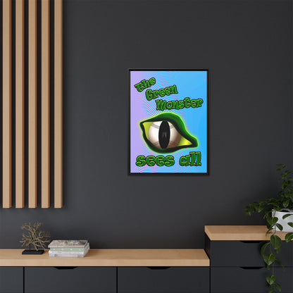 green monster - framed canvas art (light blue-purple wave)